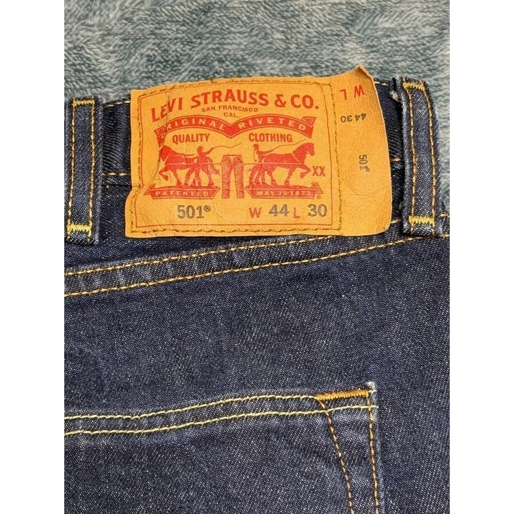 Levi's 501 Original Fit Jeans 44x30 Men's Dark Indigo Blue Denim Straight Leg